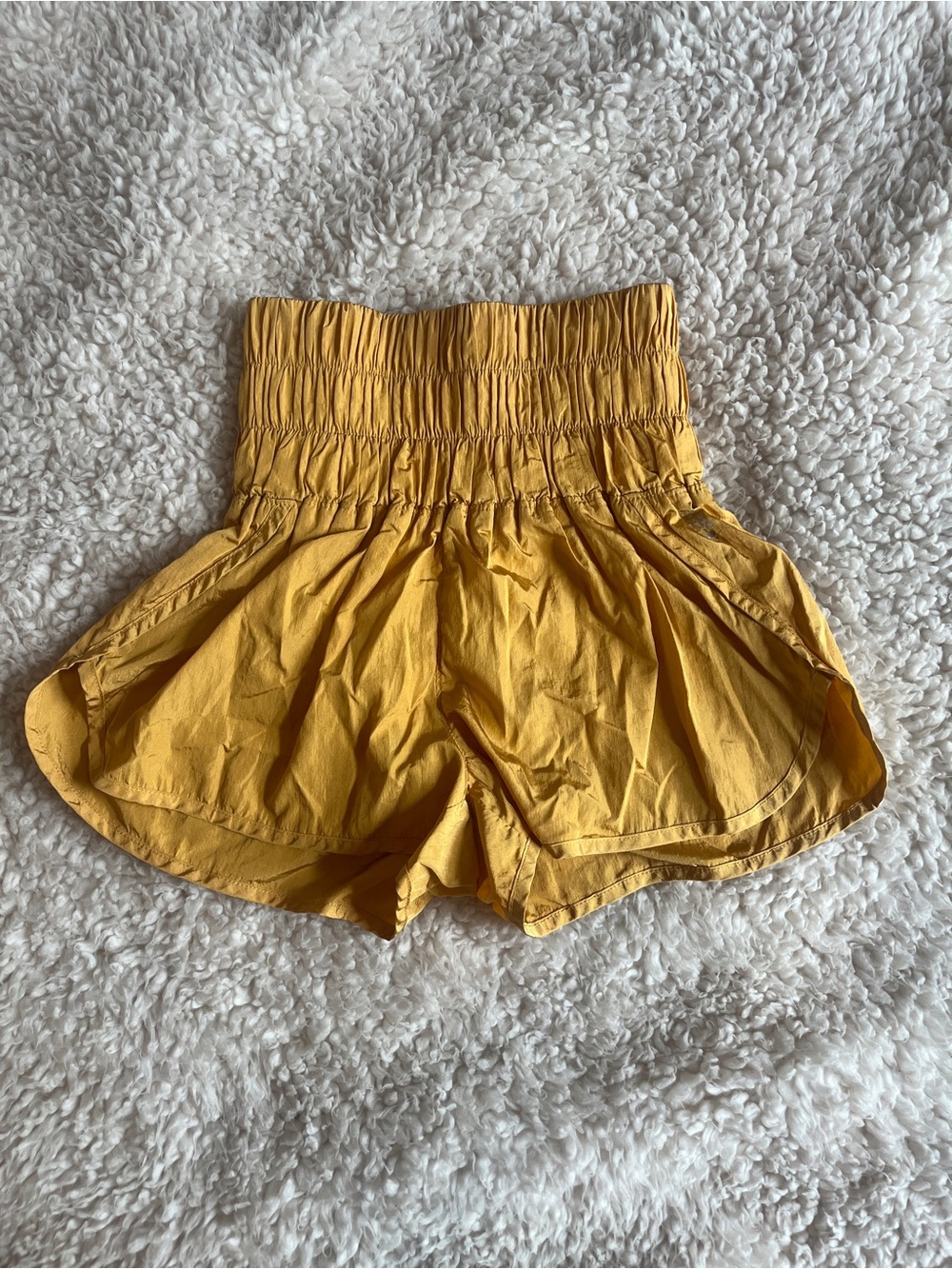 Free People Movement Running Shorts High-Waist Smocked Yellow Shorts XS